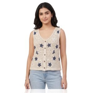 Indigo Floraweave Crochet Top - Boho Chic Shirt