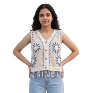 Indigo Daisytrail Crochet Top - Boho Chic Women's Shirt