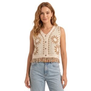 Mocha Daisytrail Crochet Top - Women's Shirt