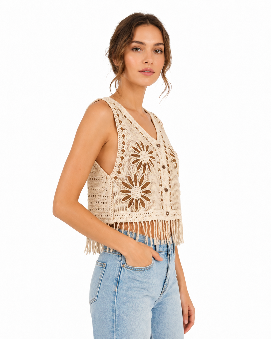 Mocha Daisytrail Crochet Top - Women's Shirt - Image 3