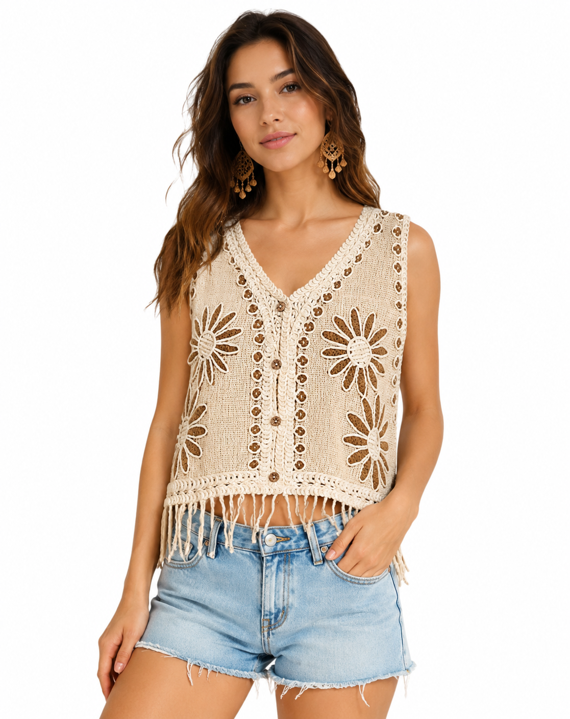 Mocha Daisytrail Crochet Top - Women's Shirt - Image 4