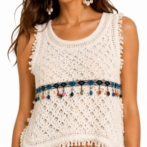 Pearl Beadline Crochet Top - Women's Stylish Shirt