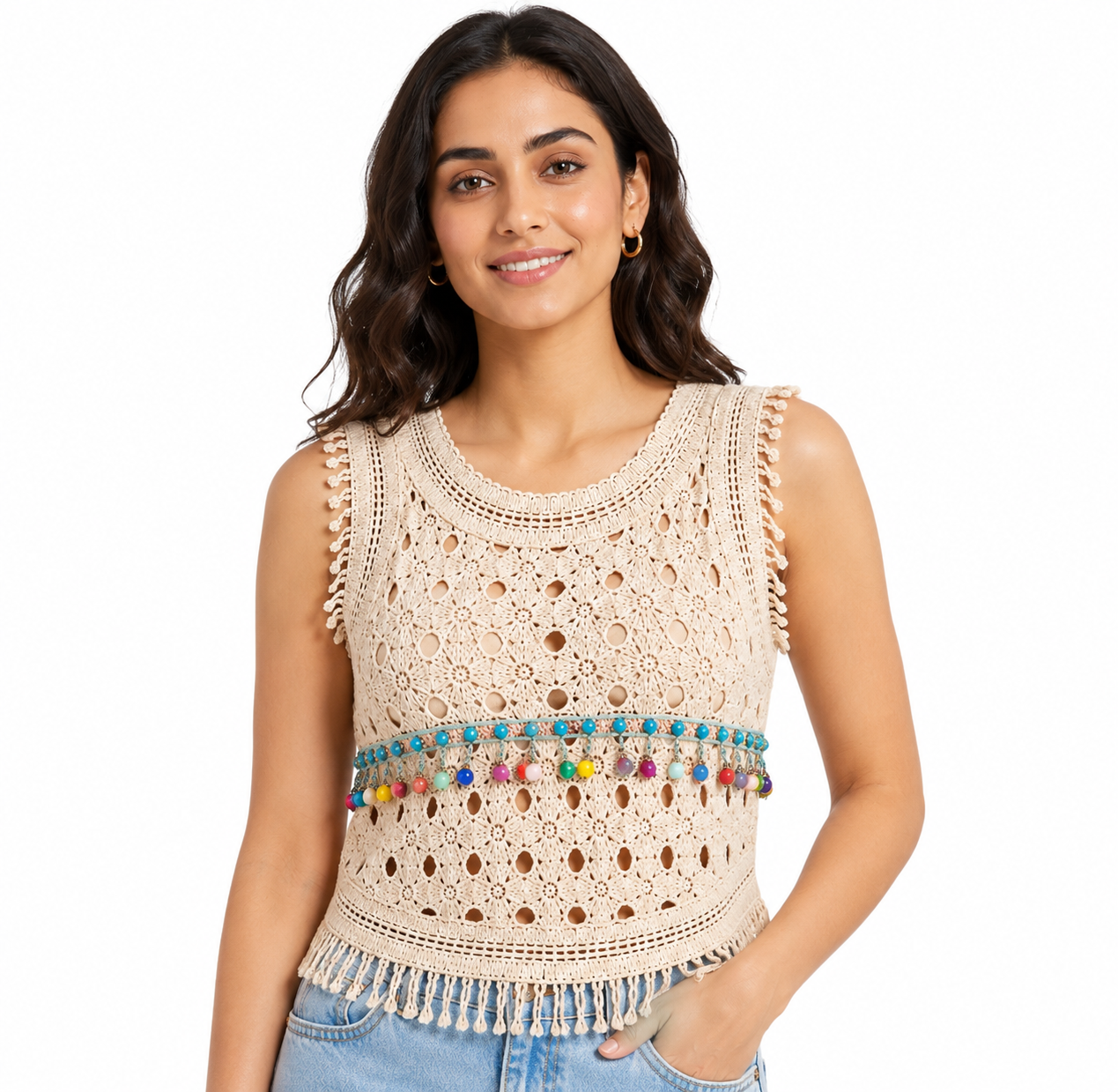 Dune Beadline Crochet Top - Women's Summer Shirt