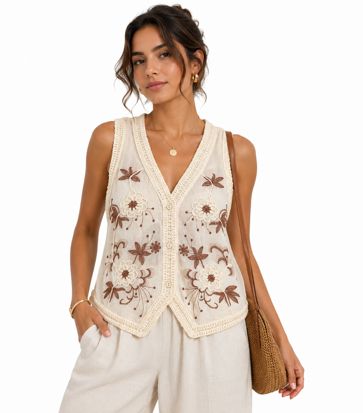 Rust Fleurvine Crochet Top - Boho Chic Shirt - Image 5