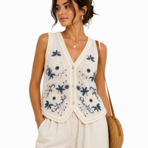 Indigo Fleurvine Crochet Top - Boho Chic Shirt