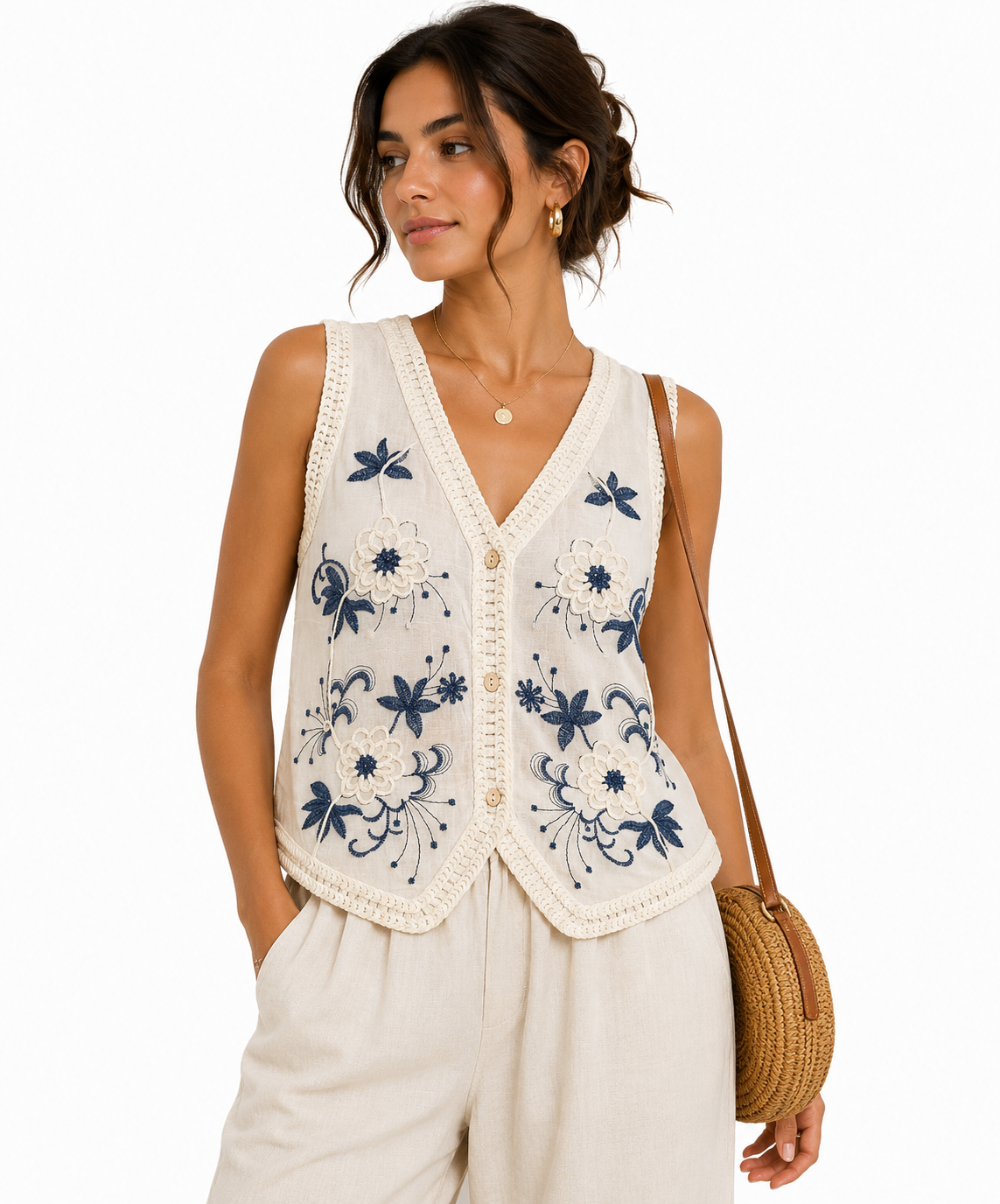 Indigo Fleurvine Crochet Top - Boho Chic Shirt