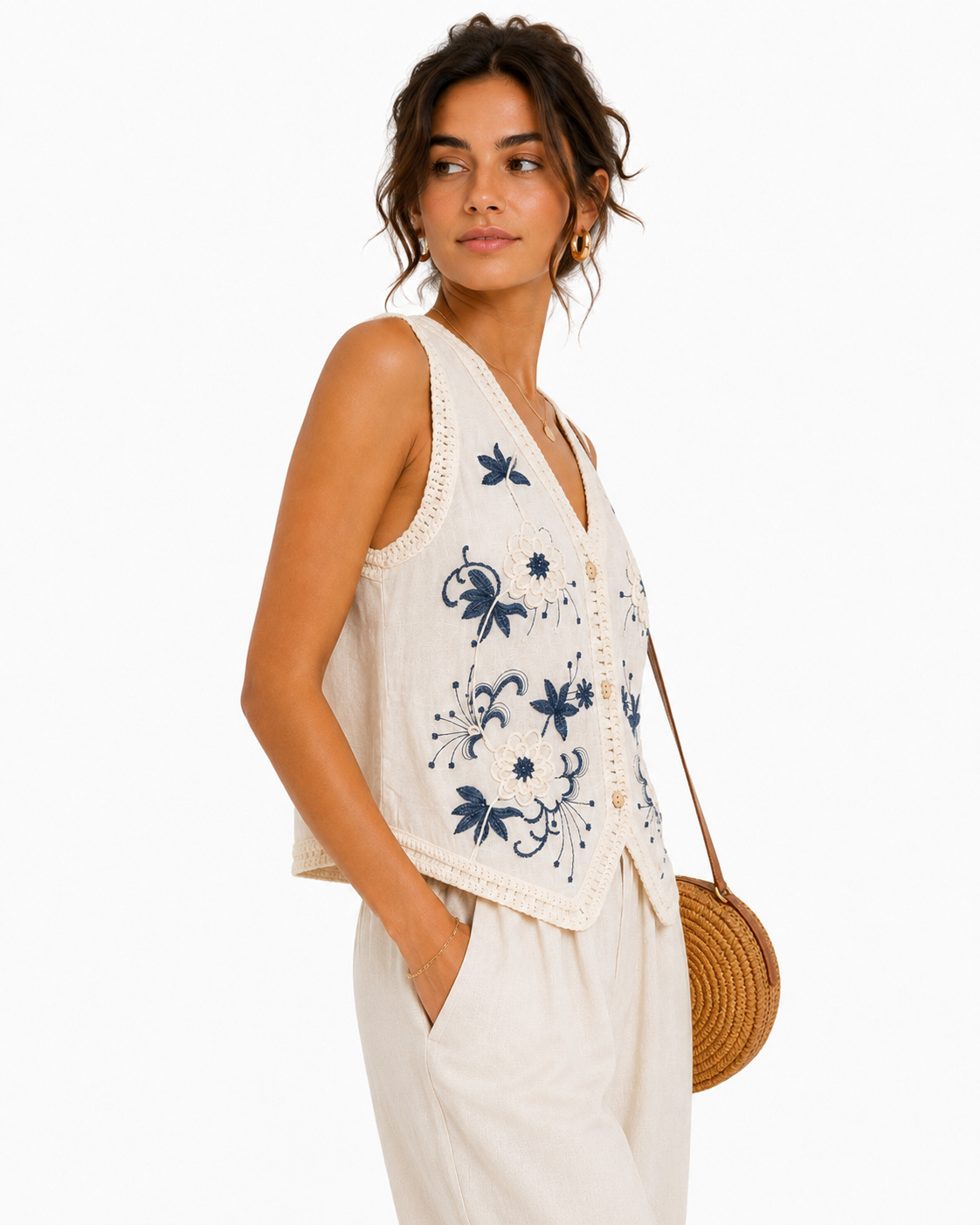 Indigo Fleurvine Crochet Top - Boho Chic Shirt - Image 3