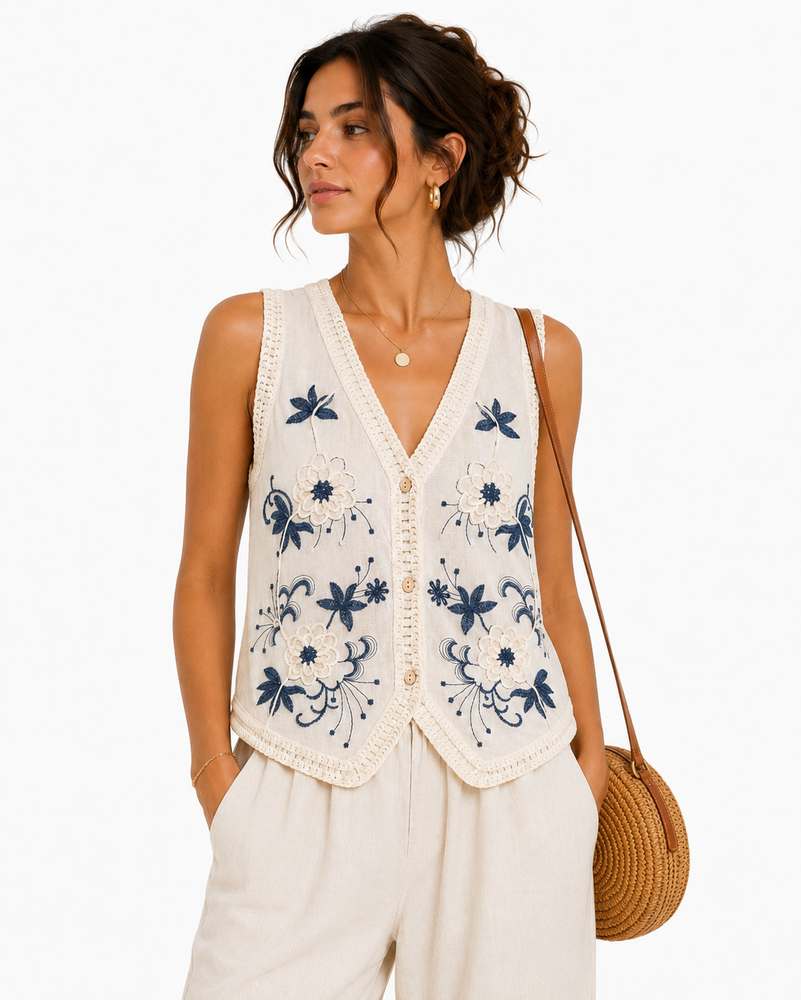 Indigo Fleurvine Crochet Top - Boho Chic Shirt - Image 4