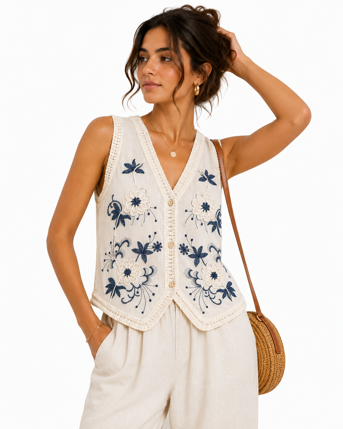 Indigo Fleurvine Crochet Top - Boho Chic Shirt - Image 5
