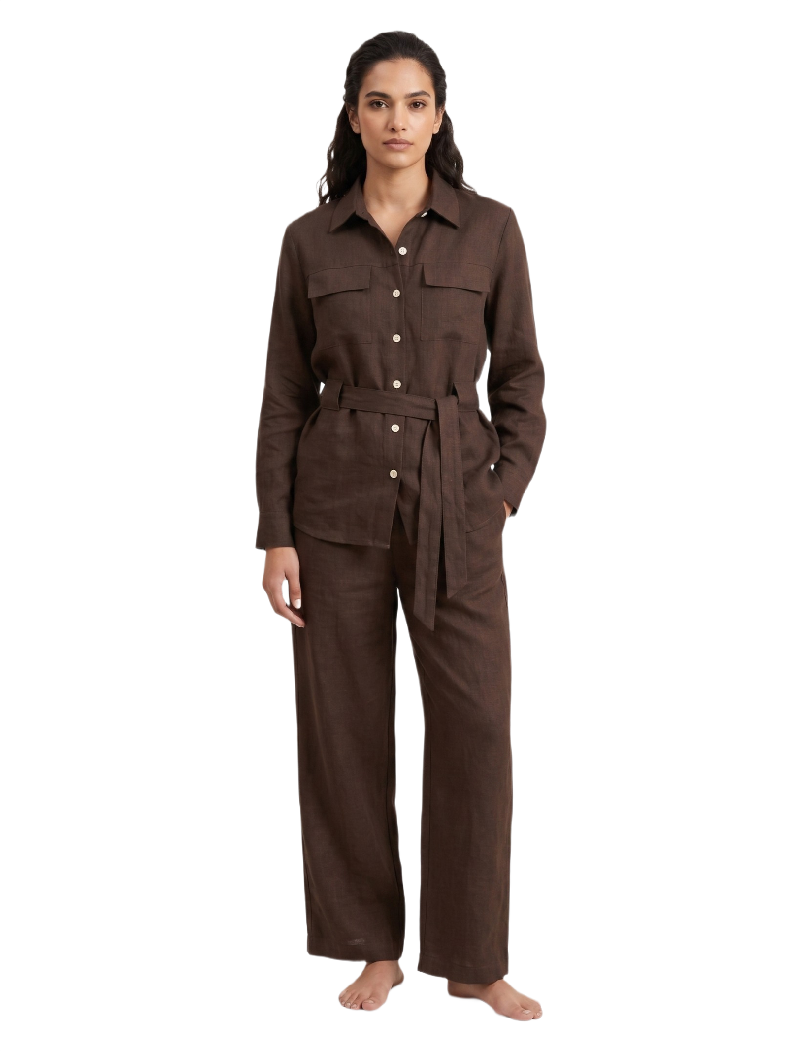 Mocha Belted Shirt Co-Ord Dress Set