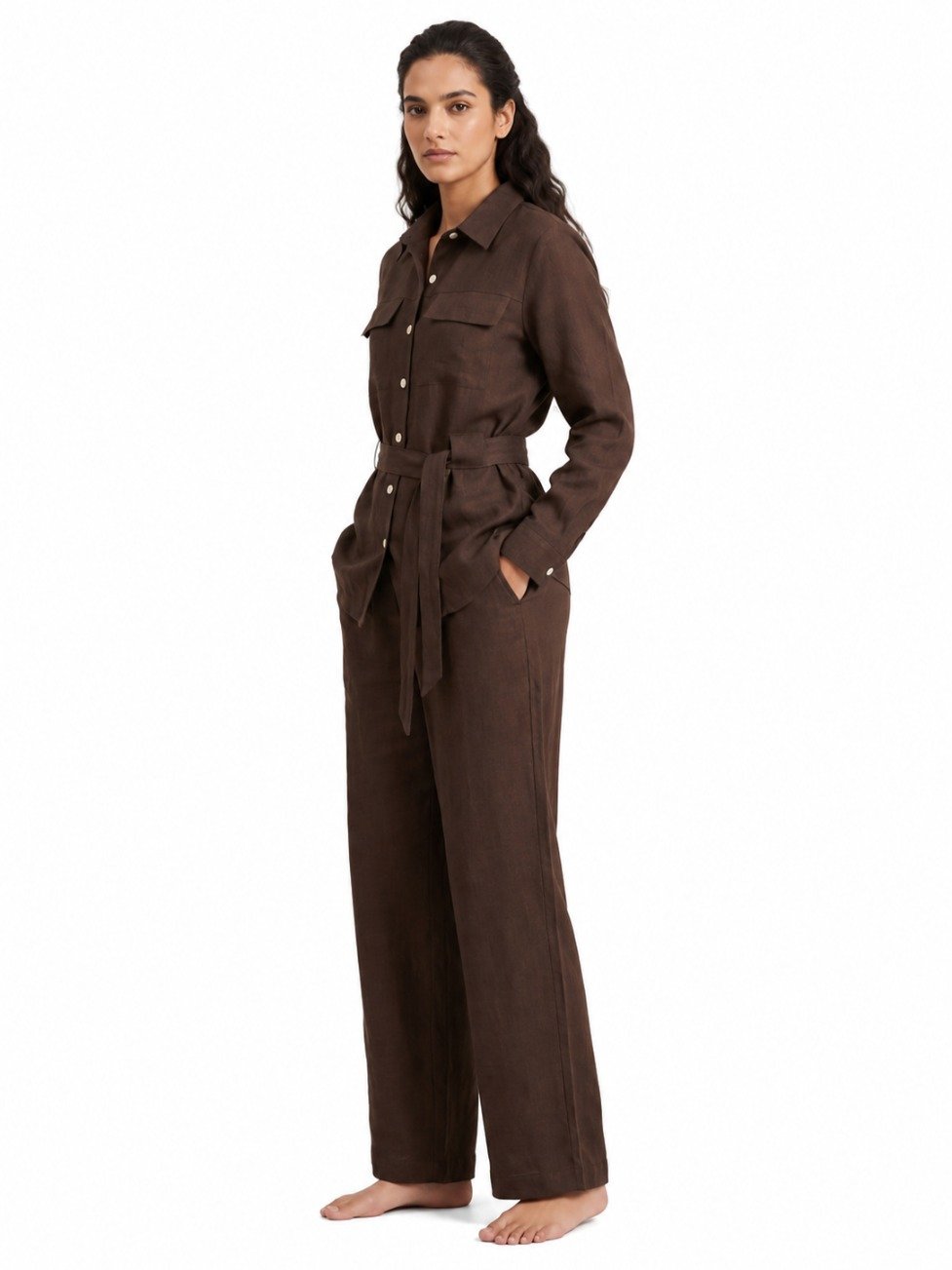 Mocha Belted Shirt Co-Ord Dress Set - Image 2