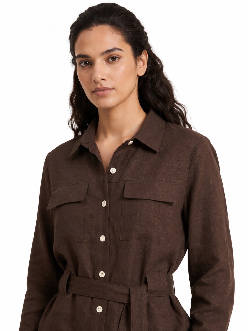 Mocha Belted Shirt Co-Ord Dress Set - Image 3