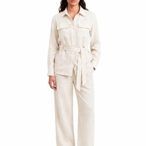 Cream Belted Shirt Co-Ord Set - Dress