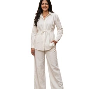 Ivory Drawstring Shirt Co-Ord Set - Dress