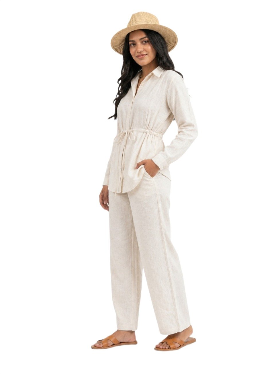 Ivory Drawstring Shirt Co-Ord Set - Dress - Image 2
