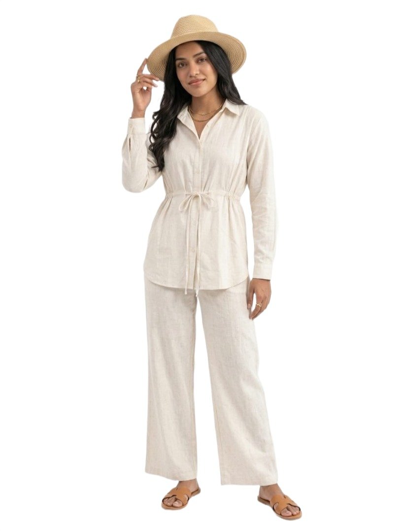 Ivory Drawstring Shirt Co-Ord Set - Dress - Image 3