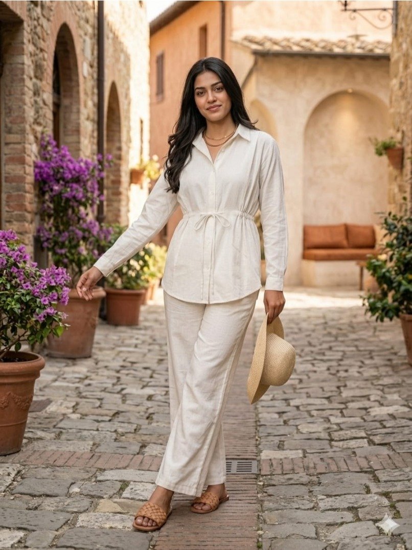 Ivory Drawstring Shirt Co-Ord Set - Dress - Image 5