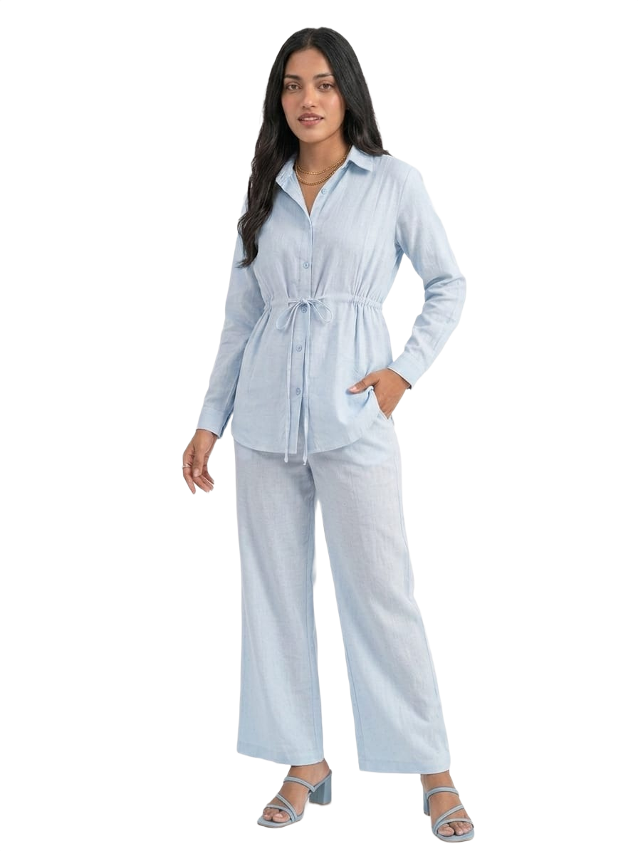 Sky Drawstring Shirt Co-Ord Set - Dress