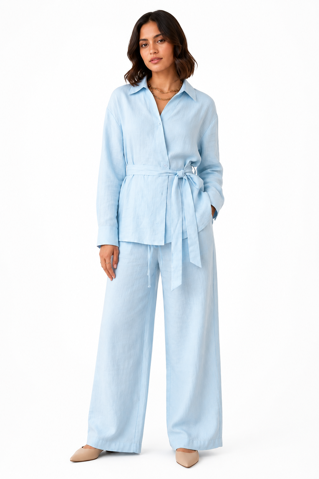 Powder Sky Belted Wrap Co-Ord Dress