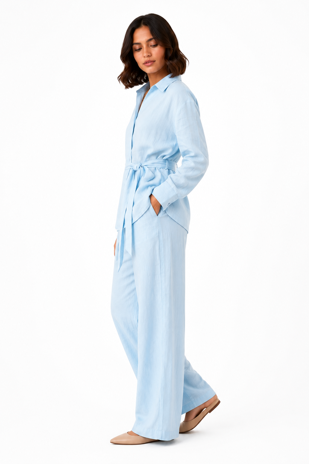 Powder Sky Belted Wrap Co-Ord Dress - Image 2
