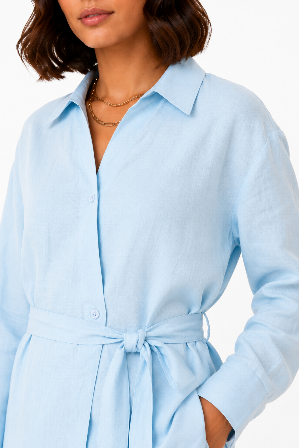 Powder Sky Belted Wrap Co-Ord Dress - Image 4