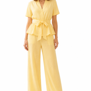 Lemon Mist Tie-Waist Peplum Co-Ord Dress