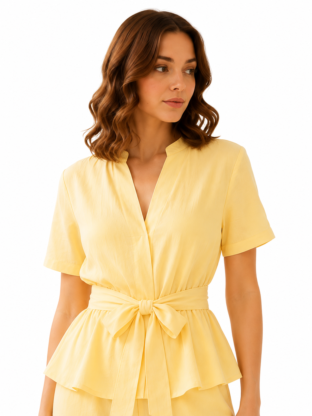 Lemon Mist Tie-Waist Peplum Co-Ord Dress - Image 3