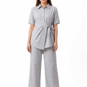 Silver Stripe Wrapover Shirt Co-Ord Dress