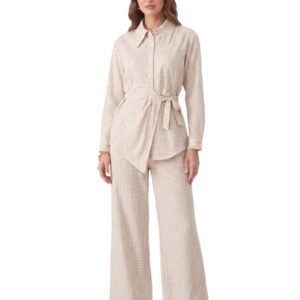Ivory Check Wrapover Shirt Co-Ord Set Dress