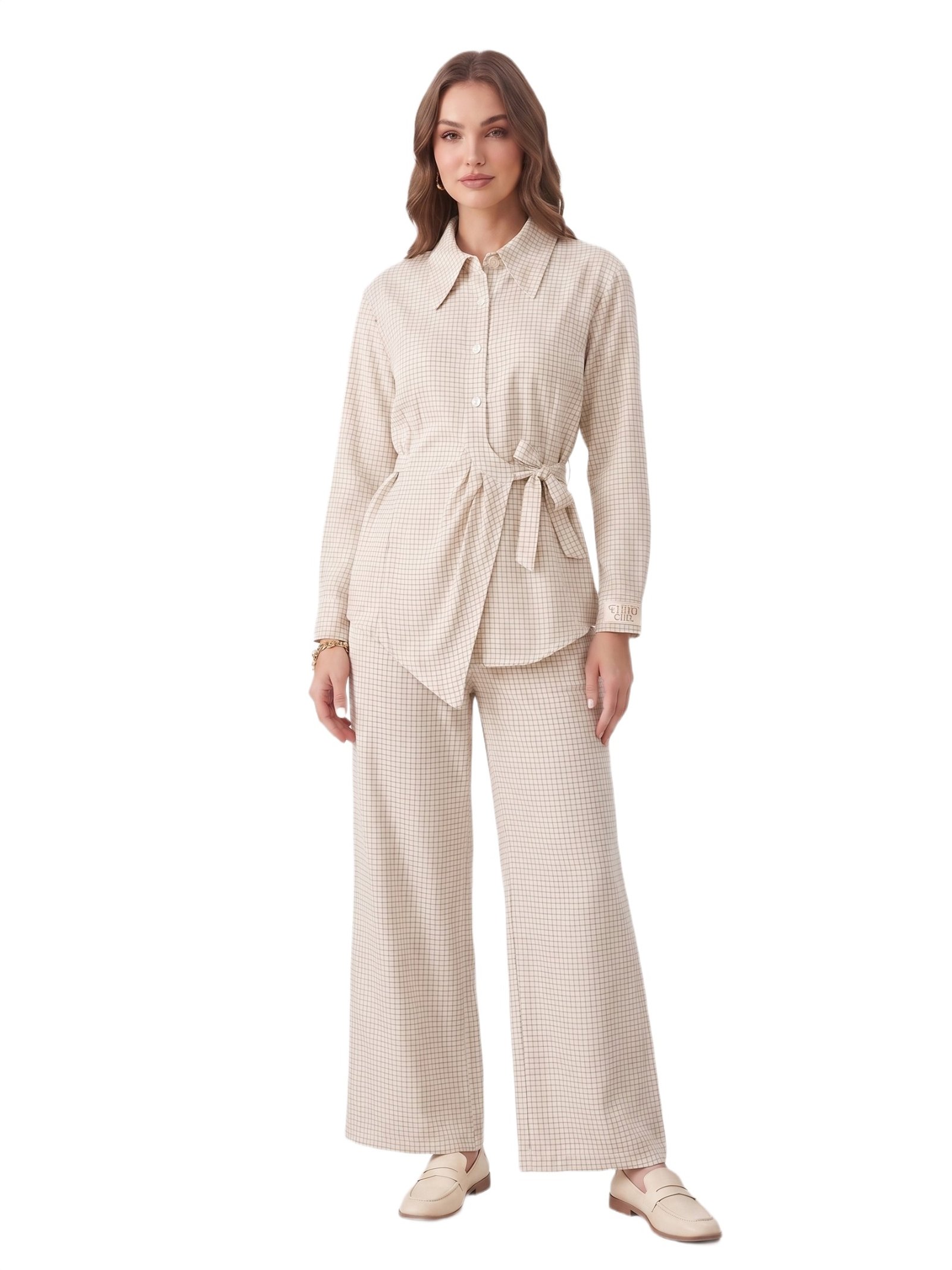 Ivory Check Wrapover Shirt Co-Ord Set Dress