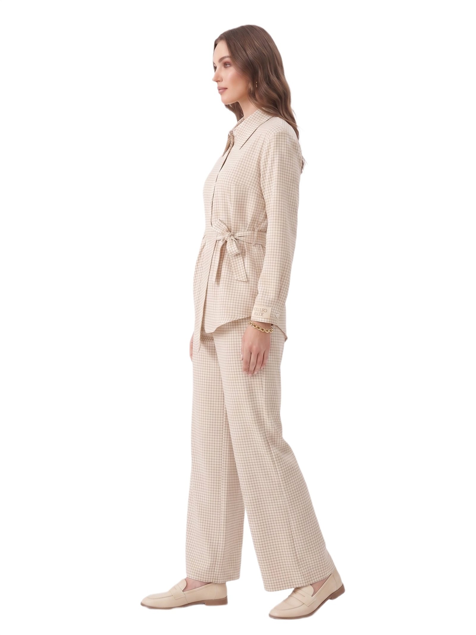 Ivory Check Wrapover Shirt Co-Ord Set Dress - Image 2