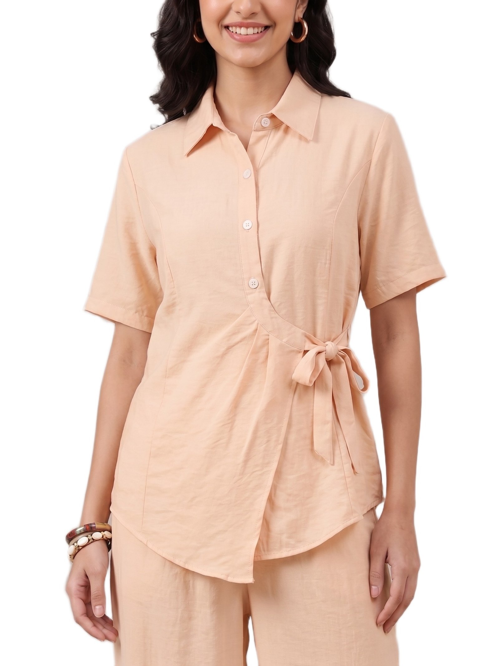 Peach Blush Wrapover Shirt Co-Ord Dress