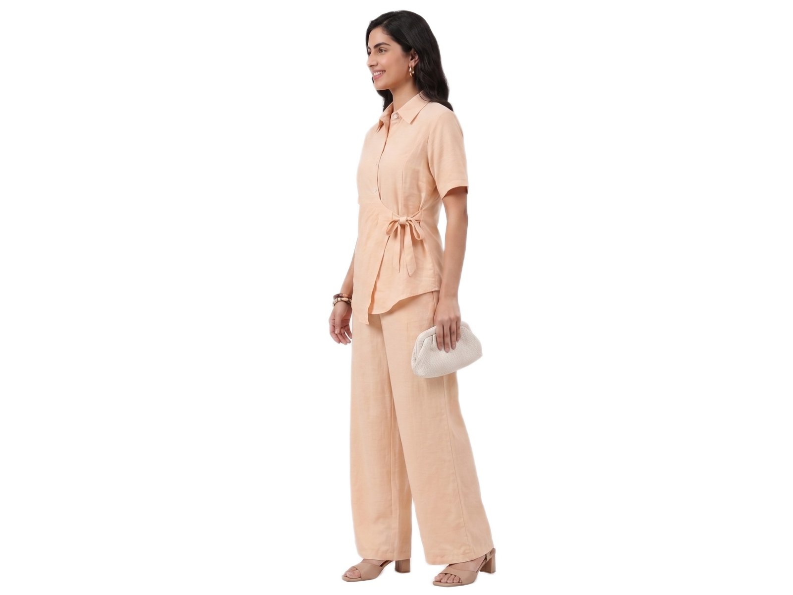 Peach Blush Wrapover Shirt Co-Ord Dress - Image 4