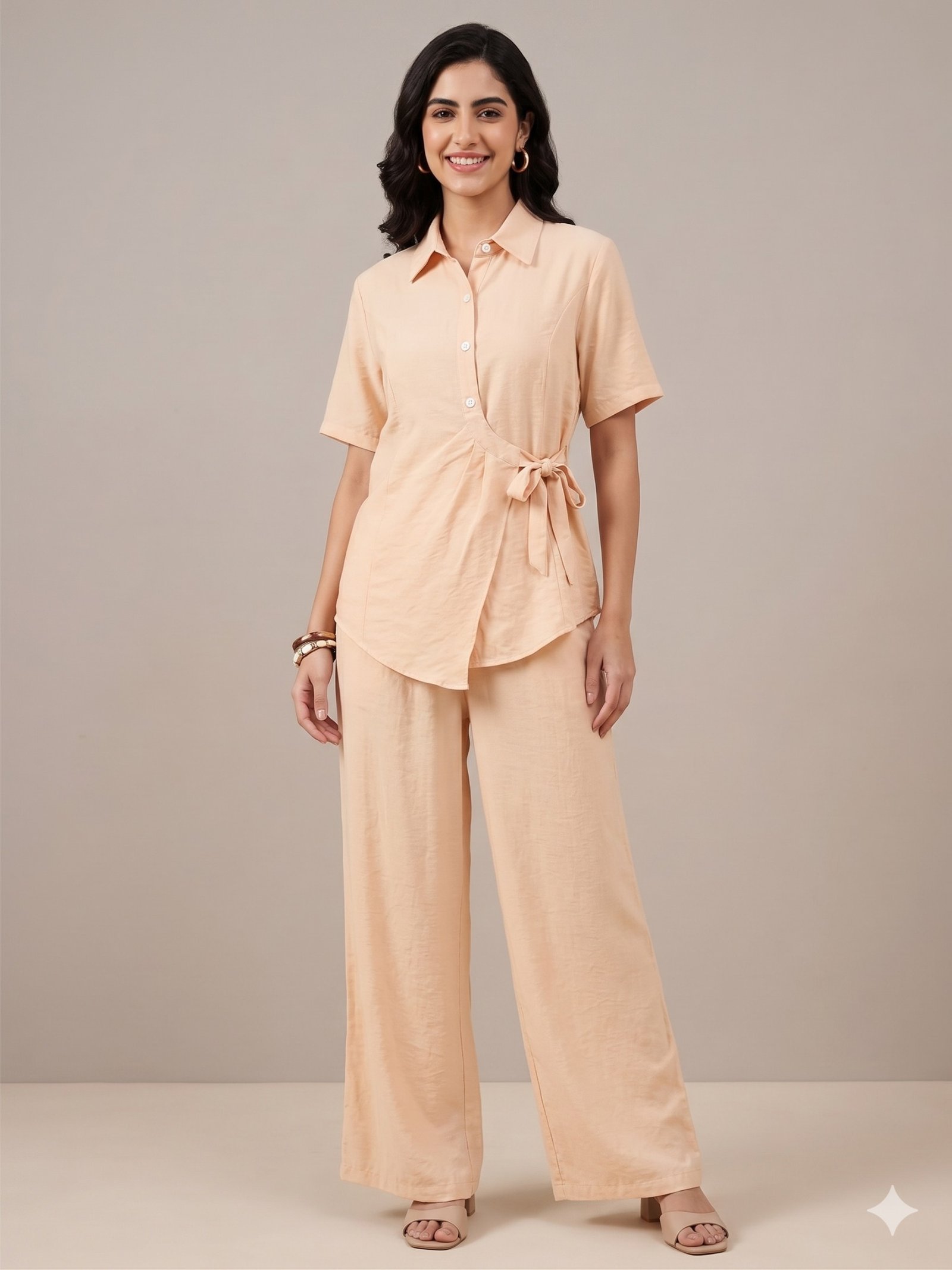 Peach Blush Wrapover Shirt Co-Ord Dress - Image 6