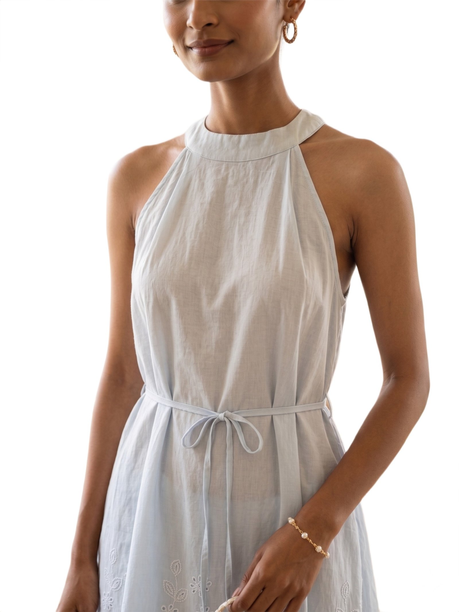 Powder Blue Bloom Embroidered Maxi Dress - Image 4