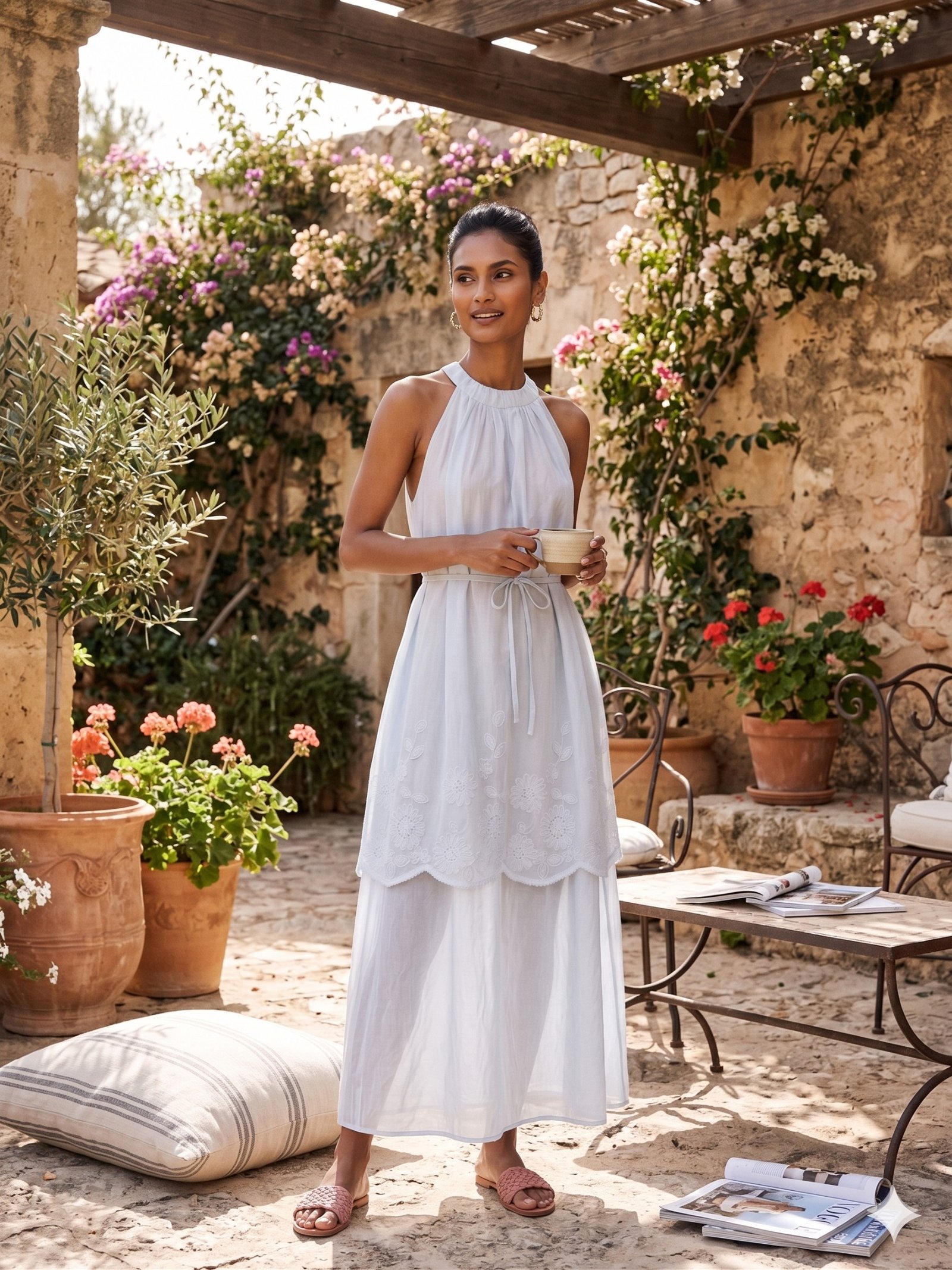 Powder Blue Bloom Embroidered Maxi Dress - Image 5