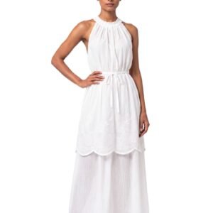 Pearl White Petal Embroidered Maxi Dress - Elegant Women's Evening Gown