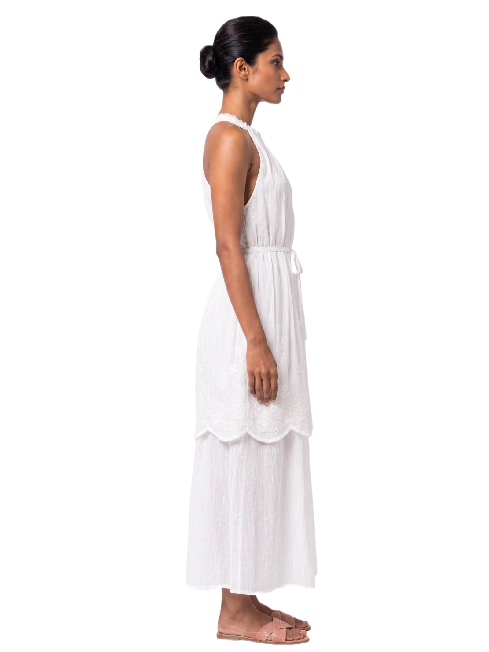 Pearl White Petal Embroidered Maxi Dress - Elegant Women's Evening Gown - Image 2