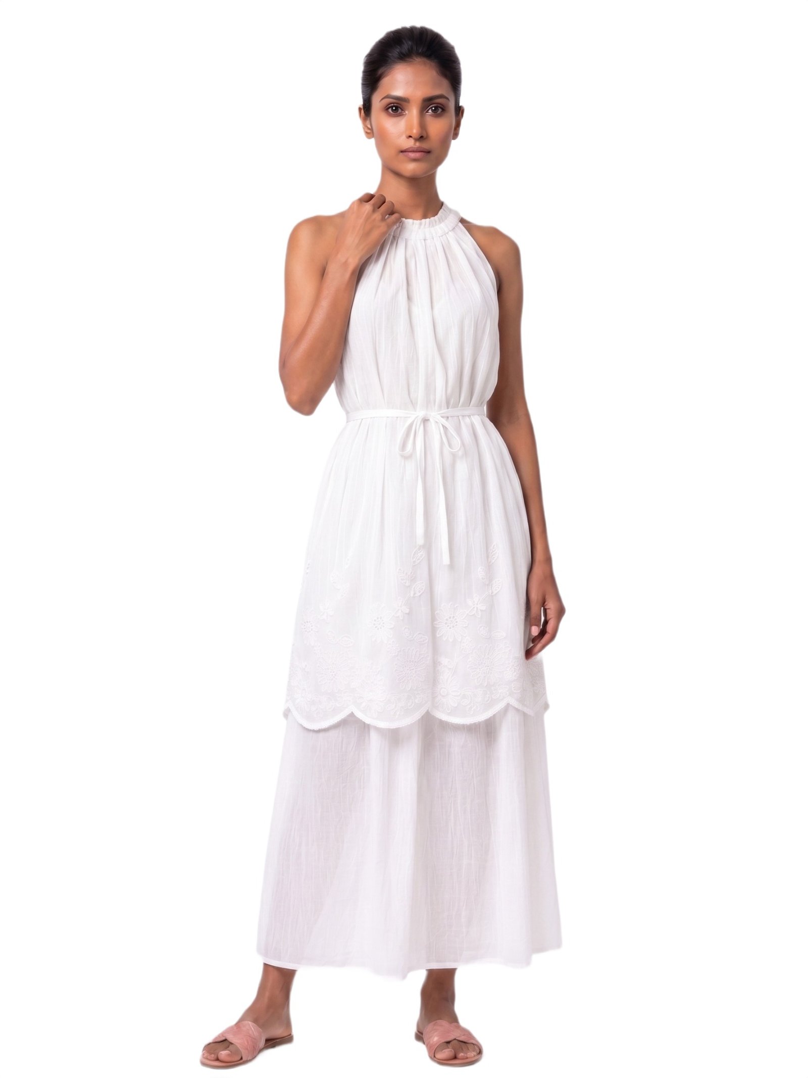 Pearl White Petal Embroidered Maxi Dress - Elegant Women's Evening Gown - Image 3