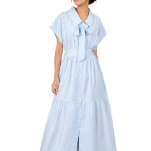 Sky Ribbon Shirt Maxi Dress - Elegant Style