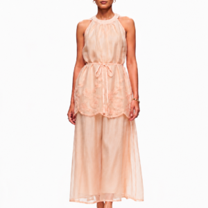 Champagne Blossom Embroidered Maxi Dress - Elegant Evening Gown