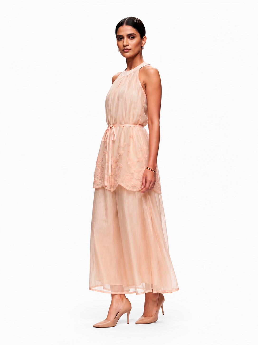 Champagne Blossom Embroidered Maxi Dress - Elegant Evening Gown - Image 2